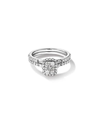 0,75 carat Poids Total Bague de Fiançailles Cluster Rectangulaire et Bague de Mariage en Or Blanc 14kt