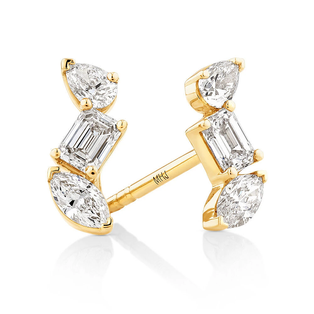 0.44 Carat TW Fancy Cut Stacked Laboratory-Grown Diamond Stud Earrings in 10kt Yellow Gold