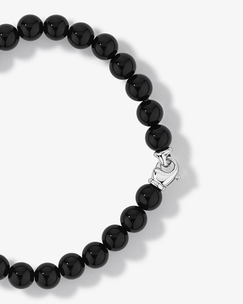 Men's Onyx Gemstone and Black Diamond Bead Bracelet in Sterling Silver