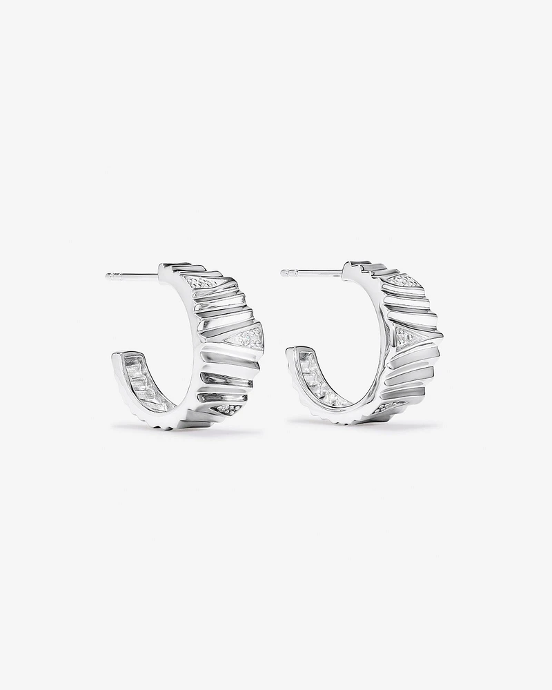 Cubic Zirconia Tapered Chunky Rib Half Hoop Stud Earrings in Sterling Silver