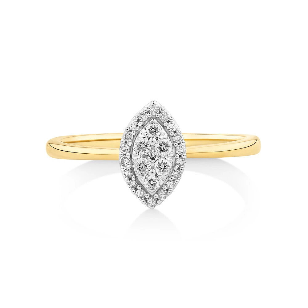 0.15 Carat TW Marquise Cluster Diamond Promise Ring in 10kt Yellow and White Gold