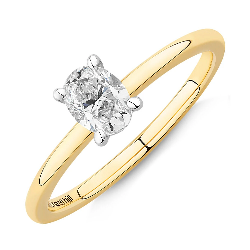 Certified Oval Solitaire Ring with 0.50 Carat TW of Diamonds in 14kt Yellow & White Gold