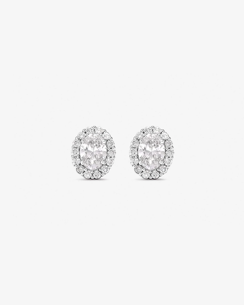 0.60 Carat TW Laboratory-Grown Diamond Oval Halo Stud Earrings Set in 10kt White Gold