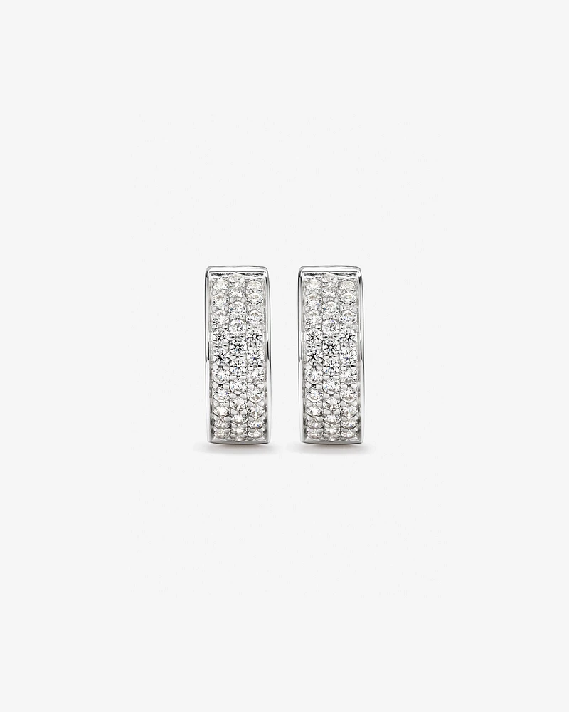 Reversible Huggie Earrings With Cubic Zirconia In Sterling Silver