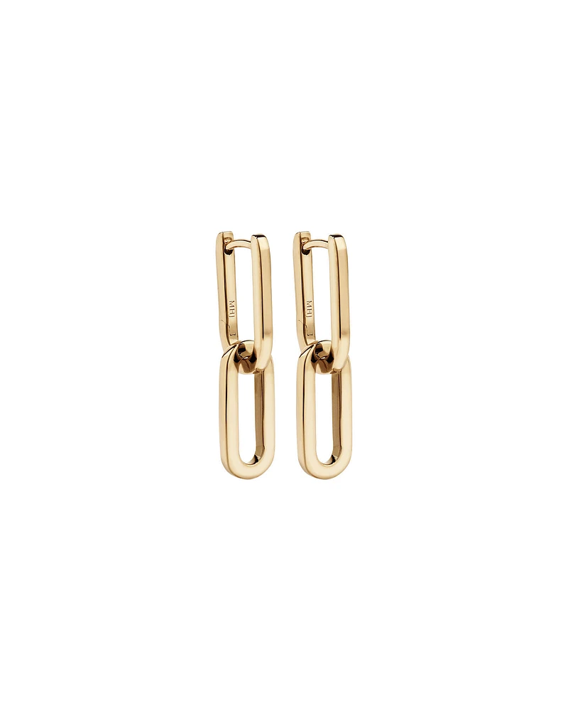 Paperclip Huggie Drop Earrings in 10kt Yellow Gold