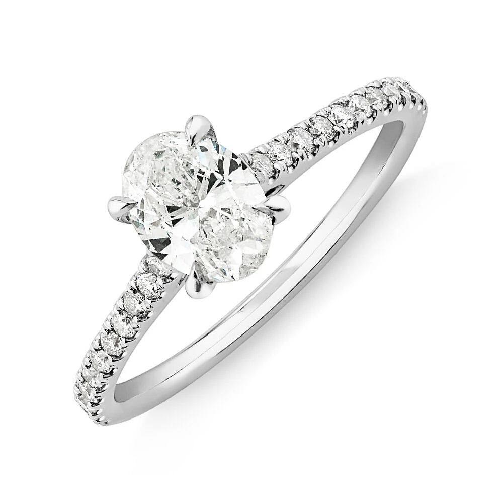 Oval Solitaire Engagement Ring with 1.12kt TW of Diamonds in 14ct White Gold