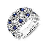 2 Row Bubble Ring with Sapphire and .75 Carat TW Diamonds in 14kt White Gold