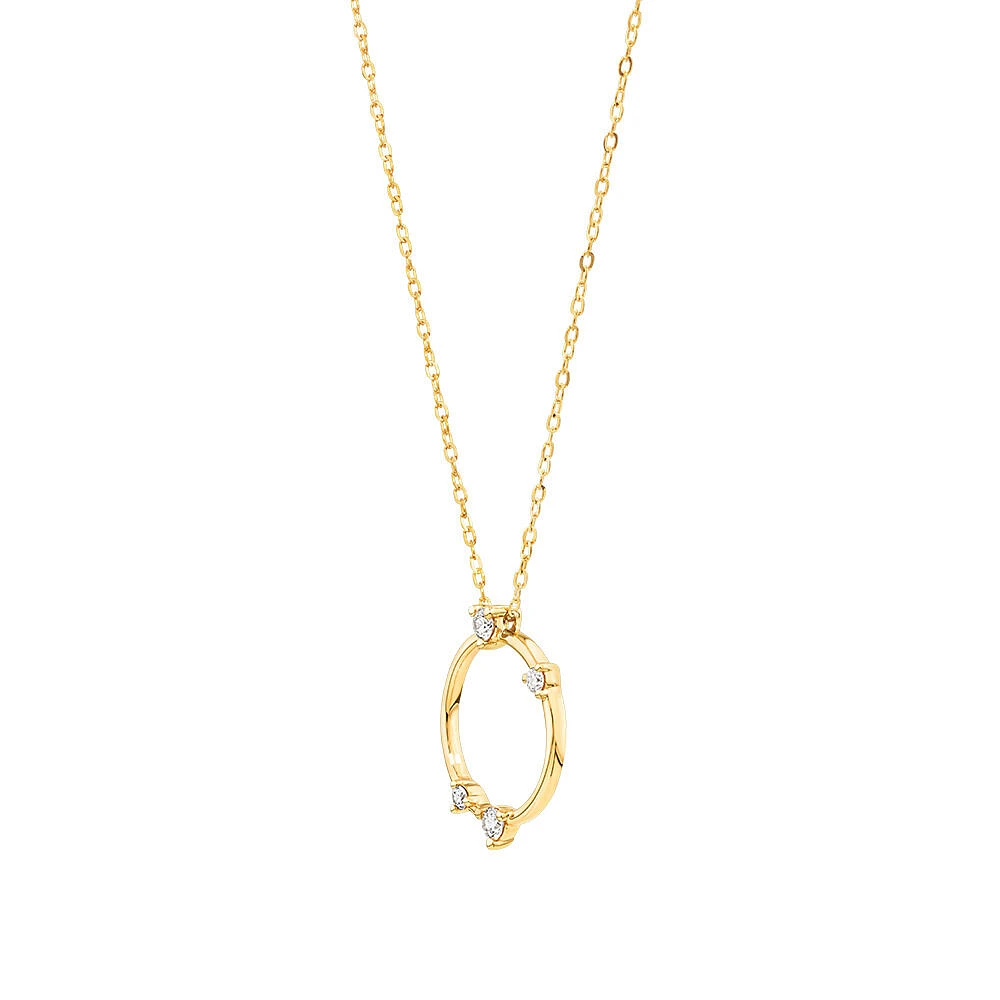 Diamond Studded Circle Necklace in 10kt Yellow Gold