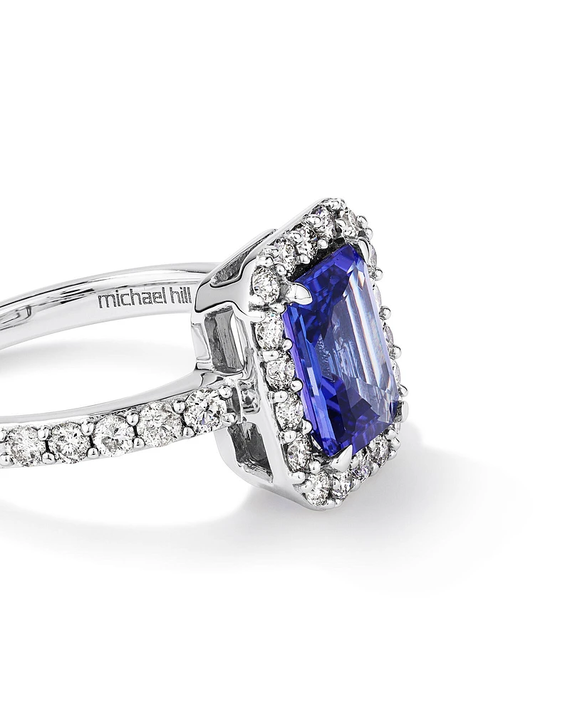 Halo Ring with Tanzanite & 0.75 Carat TW of Diamonds in 14kt White Gold