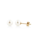 Stud Earrings with 6mm Round Cultured Freshwater Pearl in 10kt Yellow Gold