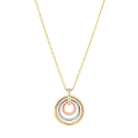 Diamond Accent Tri Tone Circle Pendant in 10kt Yellow, Rose and White Gold