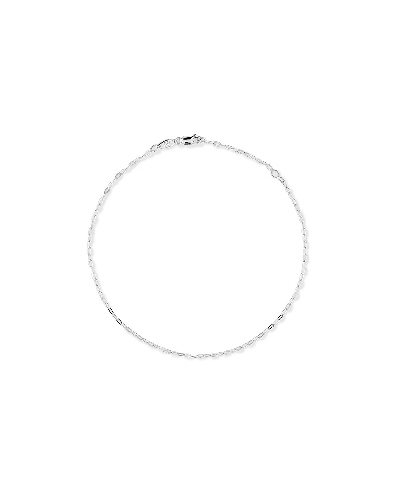 26cm (10.2") 1.3mm Width Flat Paperclip Chain Anklet in Sterling Silver