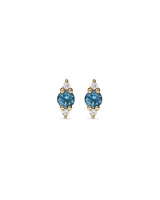 London Blue Topaz and Diamond Stud Earrings in 10kt Yellow Gold