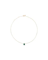 Emerald Cut Green Created Emerald and Lab-Grown Diamond Halo Stud Earrings and Pendant Necklace Set in 10kt Yellow Gold and Rhodium