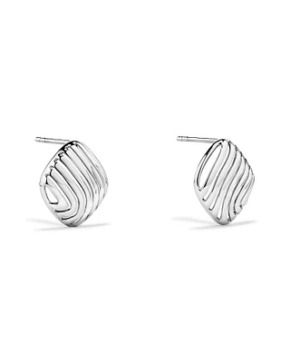 Wavy Ridge Textured Square Stud Earrings in Sterling Silver