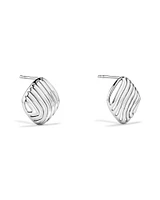 Wavy Ridge Textured Square Stud Earrings in Sterling Silver