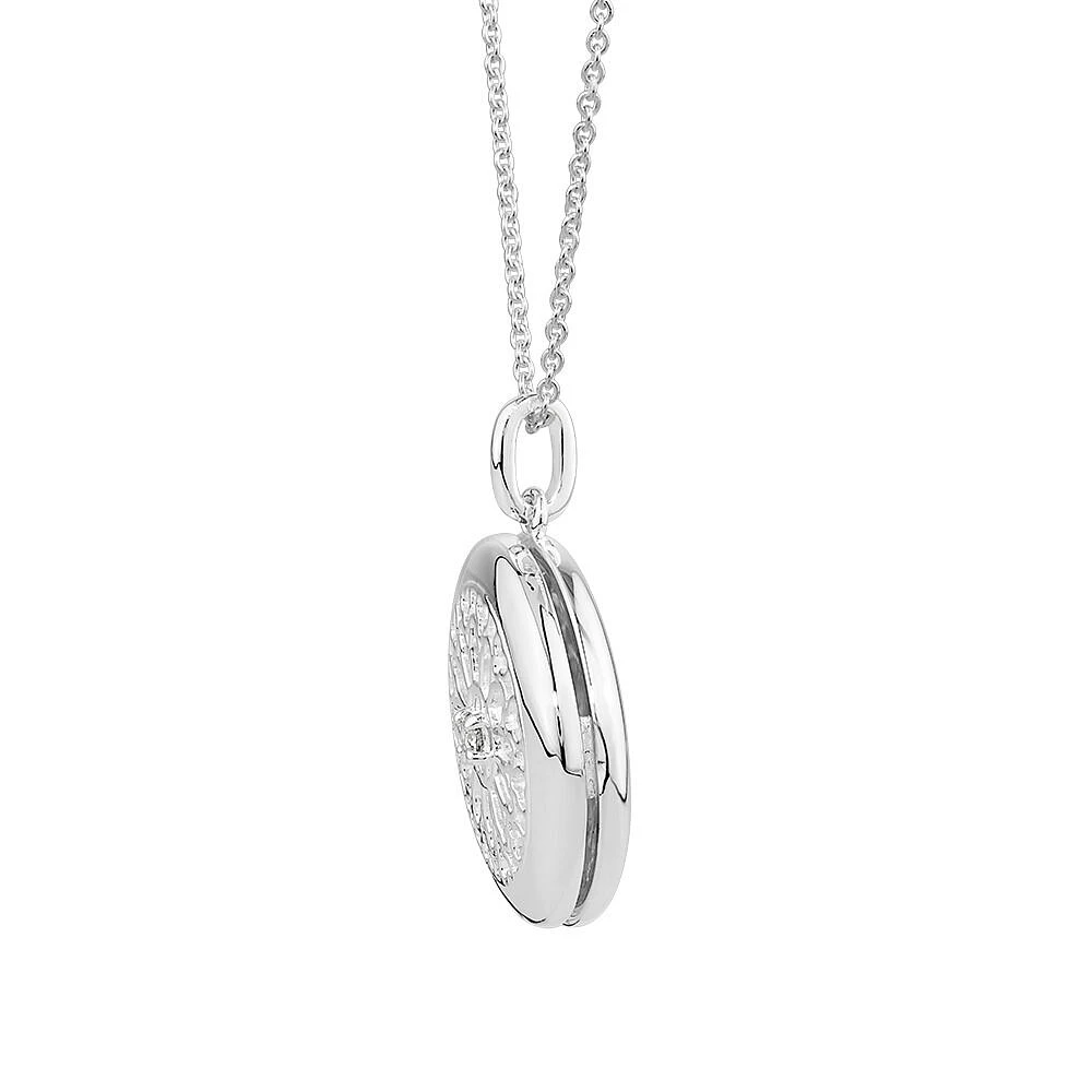 Diamond Accent Engraved Round Locket With Chain in Sterling Silver