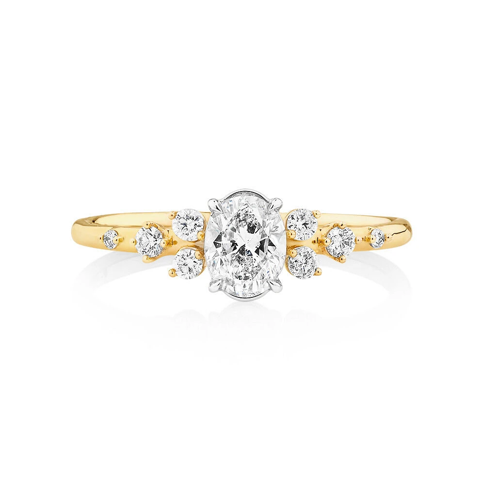 Oval Scatter Ring with 0.63 Carat TW of Diamonds in 14kt Yellow & White Gold