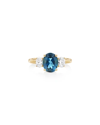 London Blue Topaz Ring with .46 Carat TW Diamonds in 14kt Yellow Gold