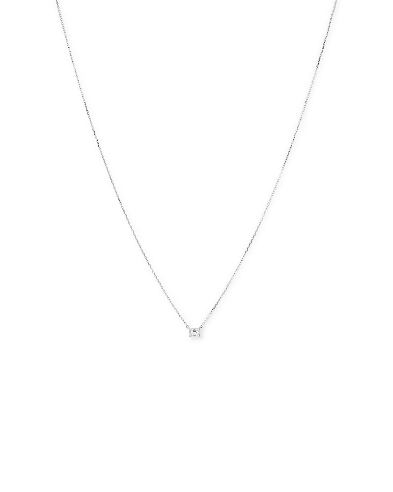 0,25 Carats TW Collier solitaire diamant taille émeraude en or blanc 18kt