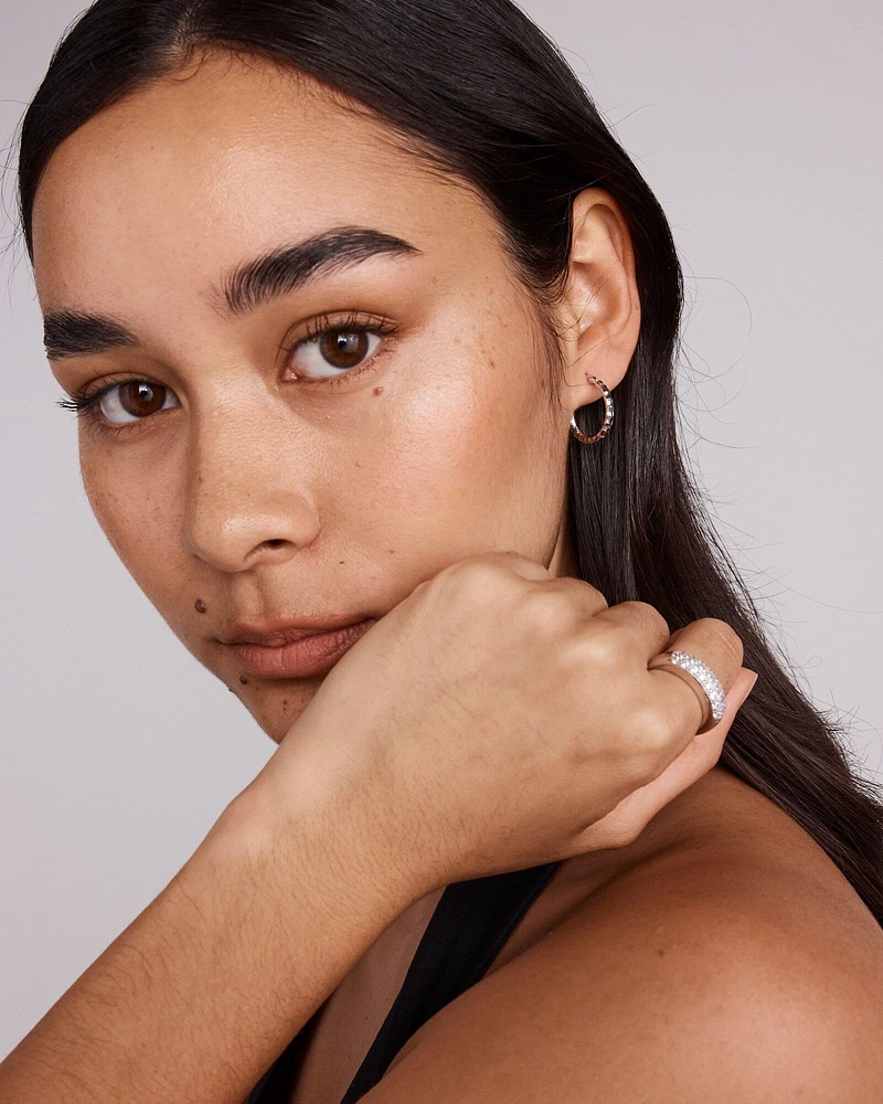 Diamond Cut Texture Hoop Earrings in Sterling Silver