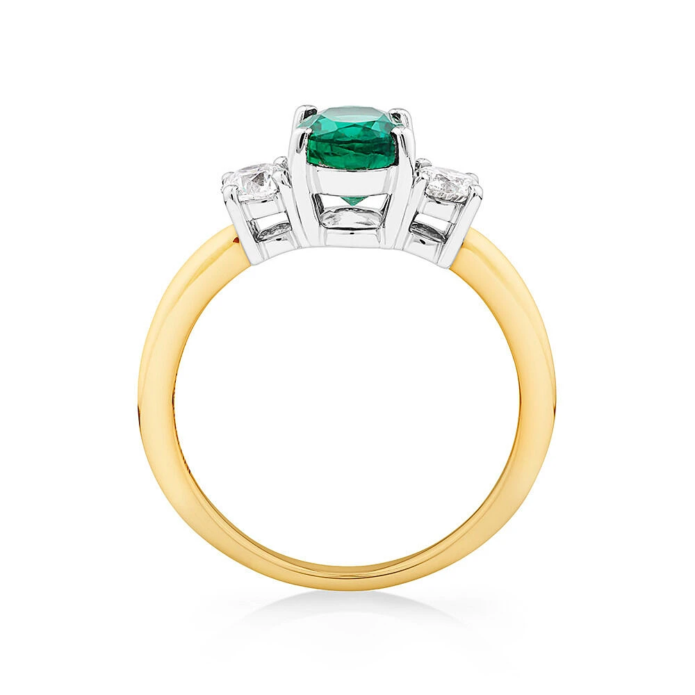 Emerald Ring with .40TW Diamonds in 14kt Yellow and White Gold