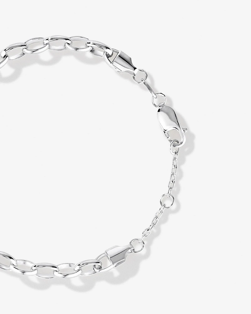 Heart Disc Oval Belcher Bracelet in Sterling Silver