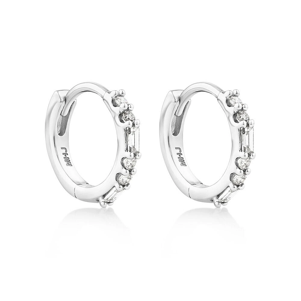 0.13 Carat TW Diamond Dot Dash Mini Hoop Earrings in 10kt White Gold