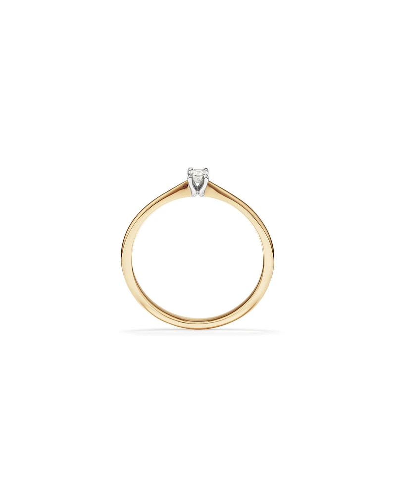 Bague de promesse en or jaune et blanc 10 carats avec diamant solitaire en émeraude