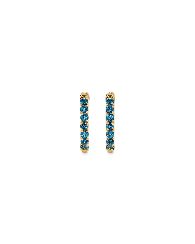 London Blue Topaz Huggie Hoop Earrings in 10kt Yellow gold