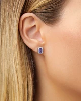 Halo Stud Earrings with Tanzanite & 0.25 Carat TW of Diamonds in 14kt White Gold