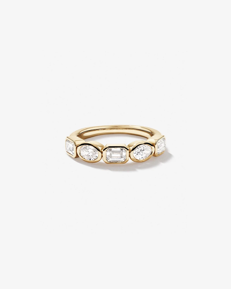 1.50 Carat TW Bezel Set Emerald and Oval Cut Lab-Grown Diamond Wedding Band in 14kt Yellow Gold