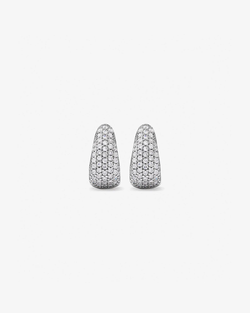 Cubic Zirconia Pave Half Hoop Dome Stud Earrings in Sterling Silver