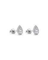 Pear Cubic Zirconia Halo Stud Earrings in Sterling Silver