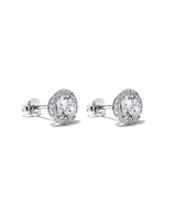 Round Brilliant Cubic Zirconia Halo Stud Earrings in Sterling Silver