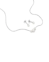 Cultured Freshwater Pearl Stud Earring and Necklace Set in Sterling Silver