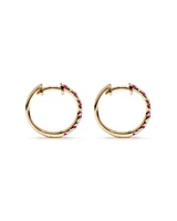 0.22 Carat TW Diamond and Created Ruby Huggie Hoop Earrings in 10kt Yellow Gold