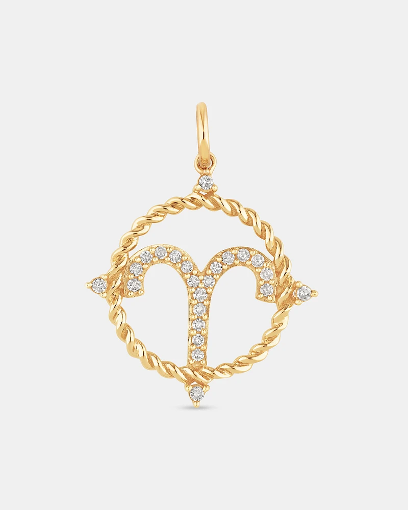 Aries Zodiac Pendant with 0.15 Carat TW of Diamonds in 10kt Yellow Gold