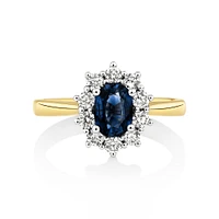 Ring with Sapphire & 1/2 Carat TW of Diamonds in 14kt Yellow & White Gold