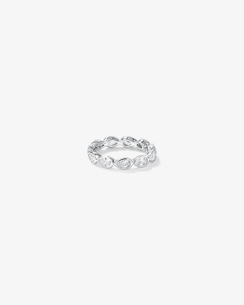 Pear Shaped Cubic Zirconia Bezel Set Eternity Ring Sterling Silver