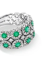 2 Row Bubble Ring with Emerald and .75 Carat TW Diamonds in 14kt White Gold