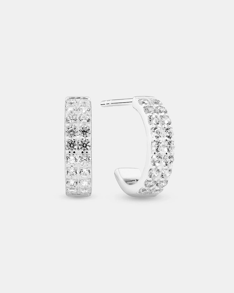 Half Hoops with Cubic Zirconia in Sterling Silver