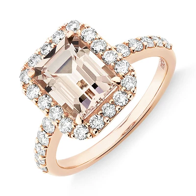 Ring with Morganite & 0.75 Carat TW of Diamonds in 14kt Rose Gold