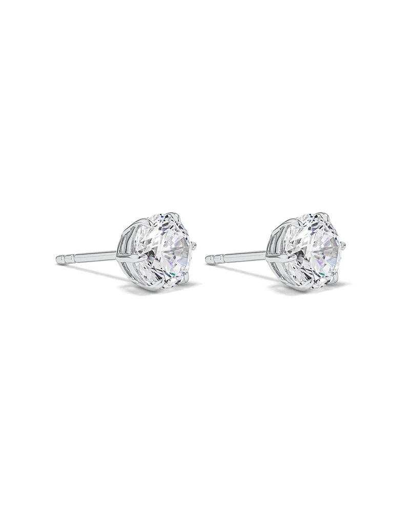 Boucles d'Oreilles Clous en Zircon Cubique Rond Brillant de 7,3 mm en Argent Sterling