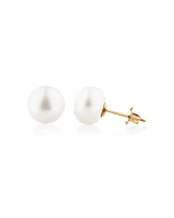 Stud Earrings with 9mm Button Cultured Freshwater Pearl in 10kt Yellow Gold