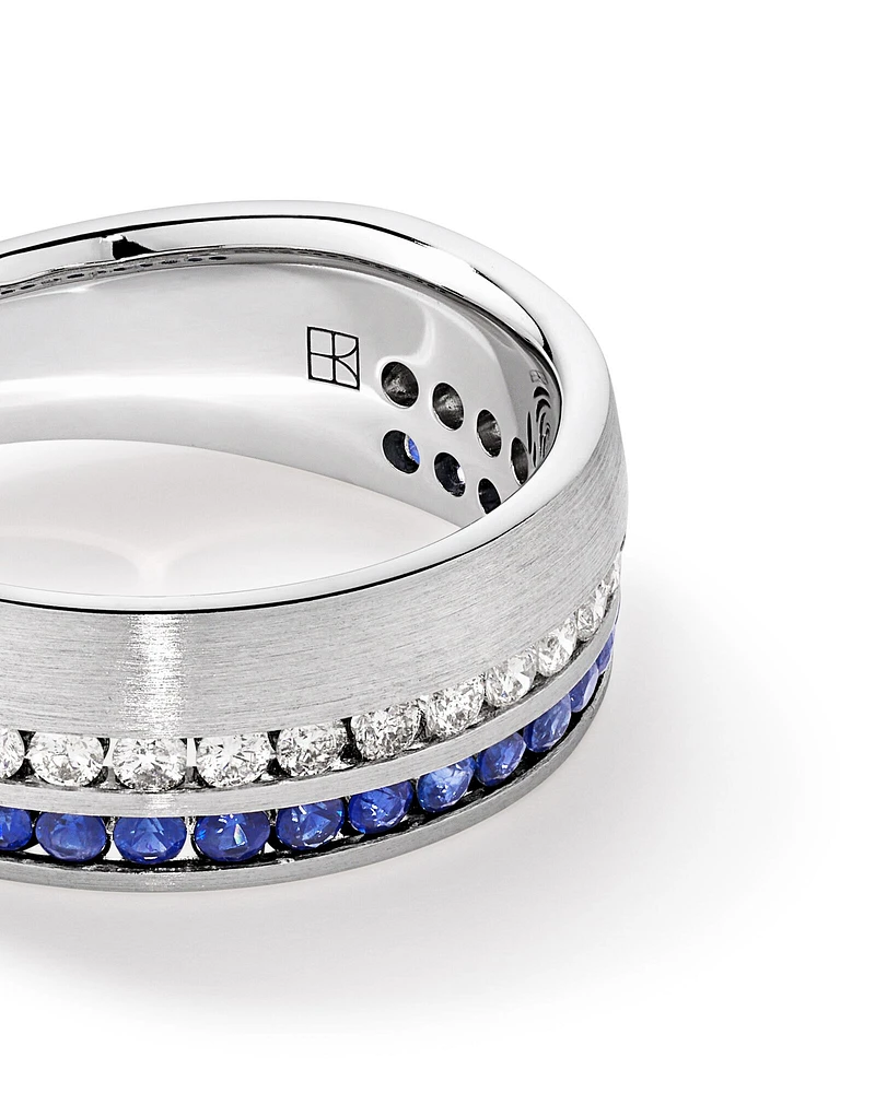 0.46 Carat TW Diamond and Blue Sapphire Gemstone Men's Ring in 10kt White Gold