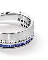 0.46 Carat TW Diamond and Blue Sapphire Gemstone Men's Ring in 10kt White Gold