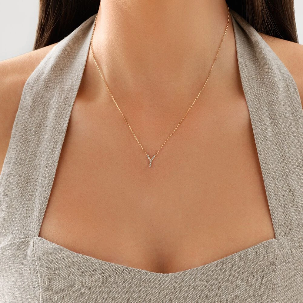 "K" Initial Necklace with 0.10 Carat TW of Diamonds in 10kt Yellow Gold