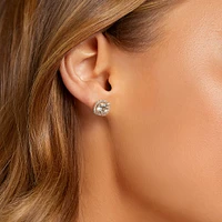 Halo Stud Earrings with Green Amethyst & 0.32 Carat TW of Diamonds in 10kt Yellow Gold