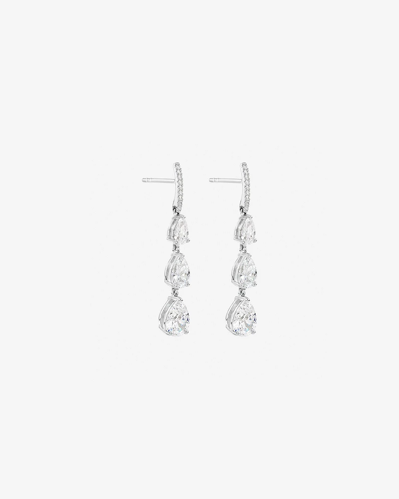 Pear Shape Cubic Zirconia Triple Drop Stud Earrings in Sterling Silver